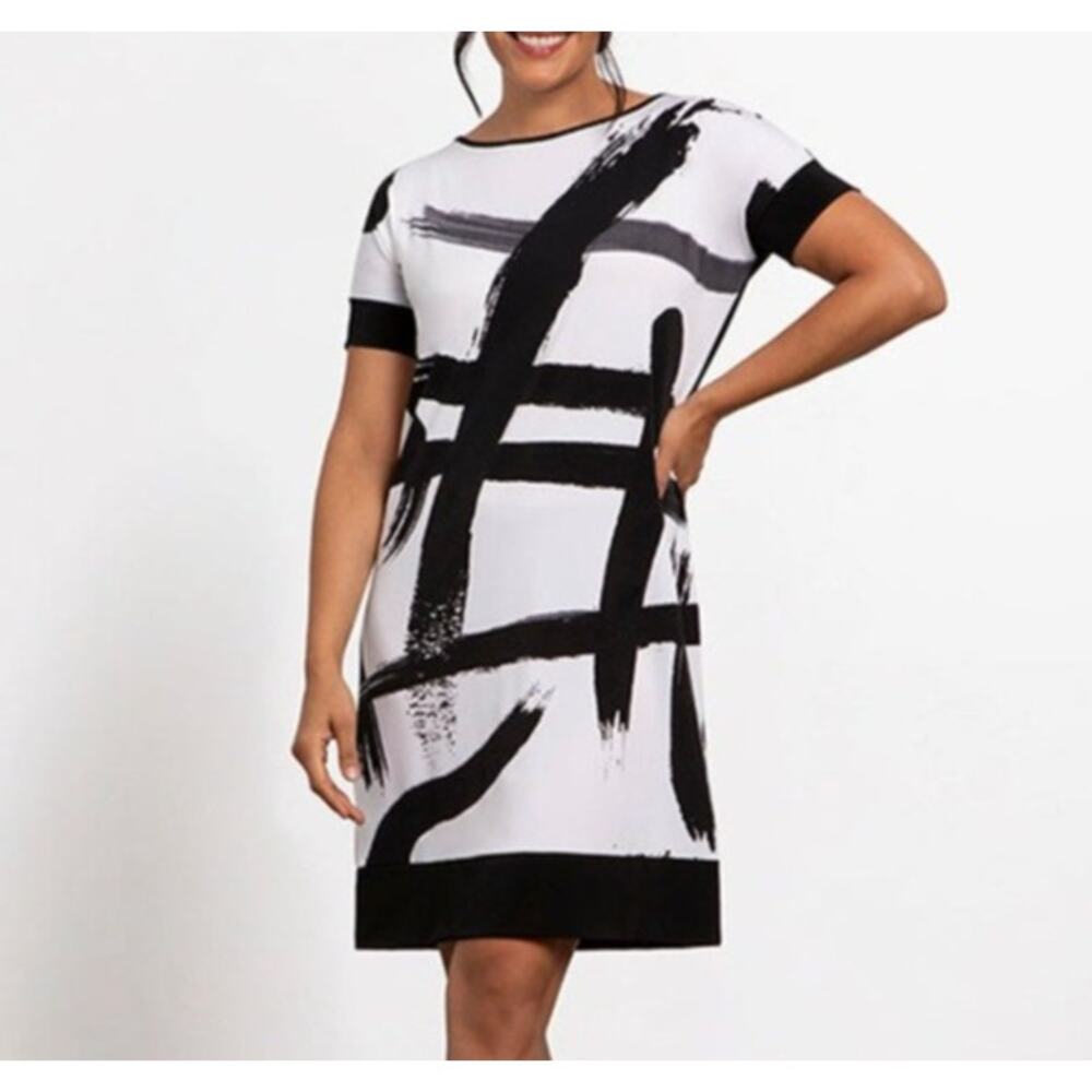 Sympli Women's Chic Short Dress Size 8 Black White NWT Brush Stroke